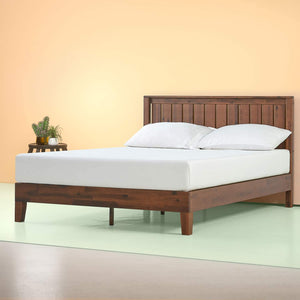 Zinus Vivek 12 Inch Deluxe Wood Platform Bed with Headboard / No Box Spring Needed / Wood Slat Support / Antique Espresso Finish, Queen